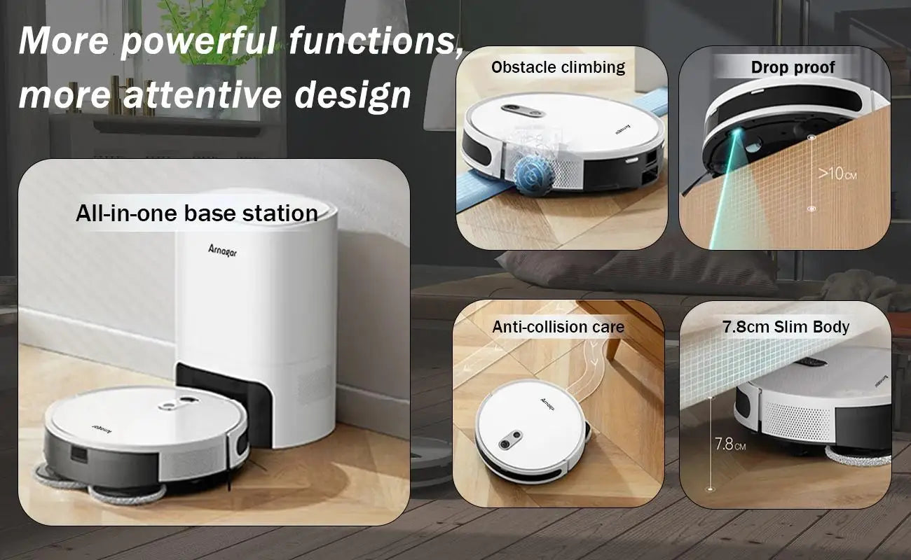 Arnagar S10 Robot Vacuum Cleaner Auto Empty Dust Collection Sweep Mop 12000Pa 5200mAh Low Noise APP Control for home cleanning