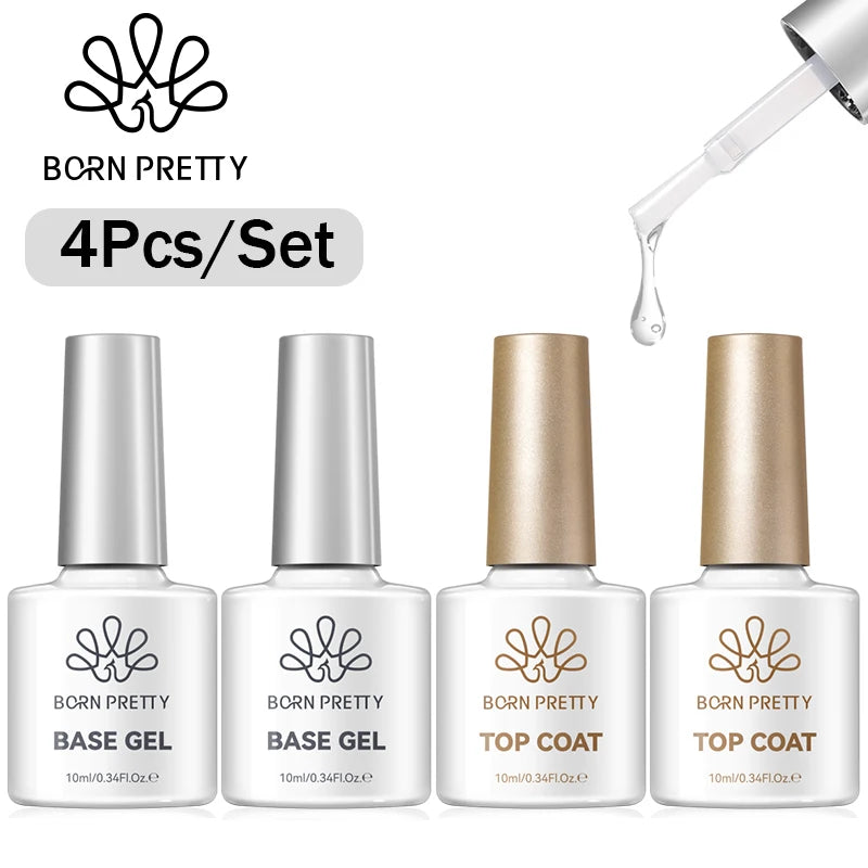 BORN PRETTY 1/2/4Pcs Base Gel Top Coat Clear Gel Nail Polish Kit Soak Off UV LED Functional Varnish Semi Permanent DIY Manicure
