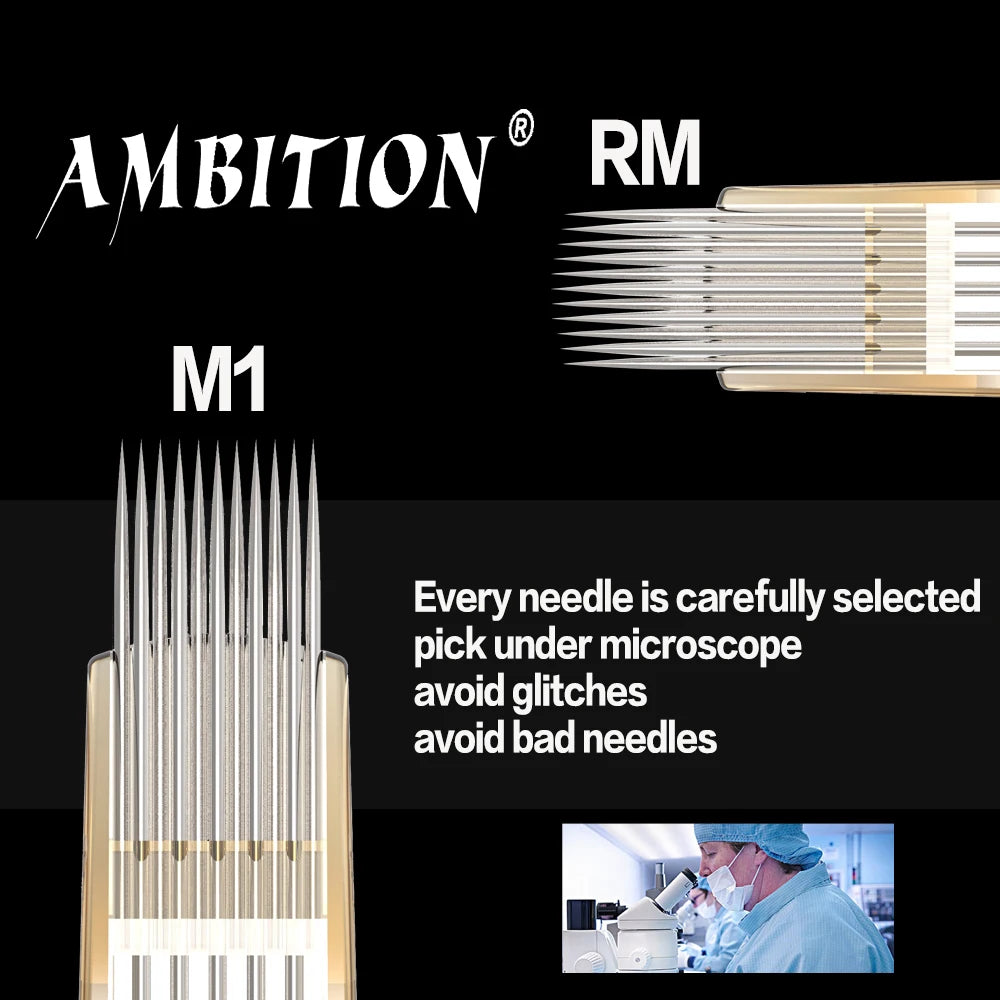 Ambition Glory Tattoo Cartridge Mix Needle 0.25mm 0.3mm 0.35mm Round Liner Shader Magnum Tattoo Needles 1rl 3rl 5rl 7rm 9rm 13rm