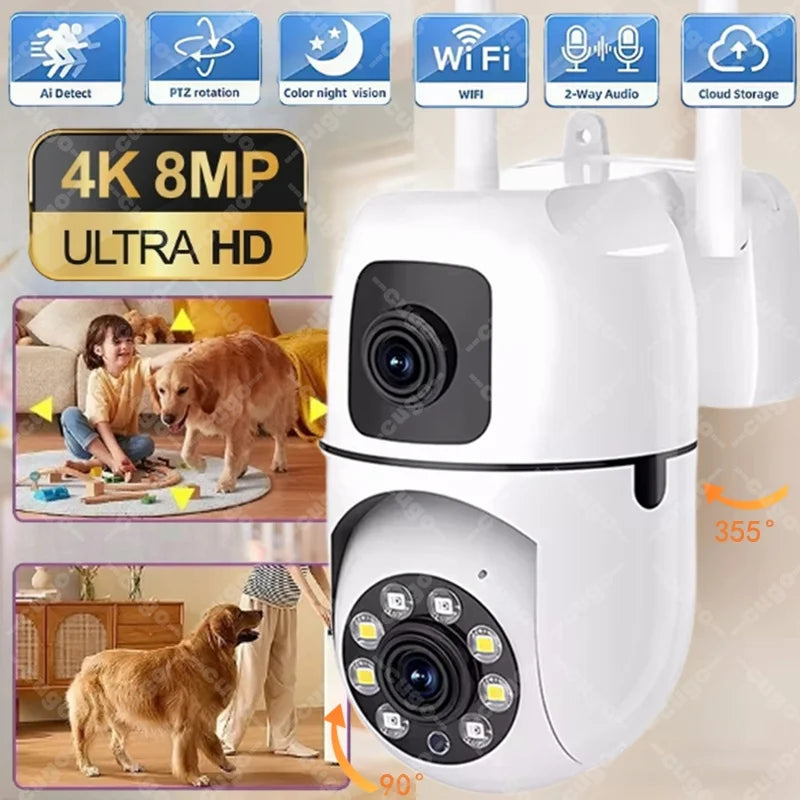 8MP Wifi Wireless Security Surveillance PTZ Camera 2 Lens 8X Zoom Camera 5MP Tracking Two-way Audio Night Color Pet Baby Monitor