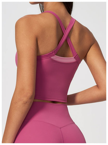 Women Criss Cross Back Yoga Tank Top Push Up Sports Bra Fitness Running Workout Gym Vest Color Block Sport Underwear Crop Top