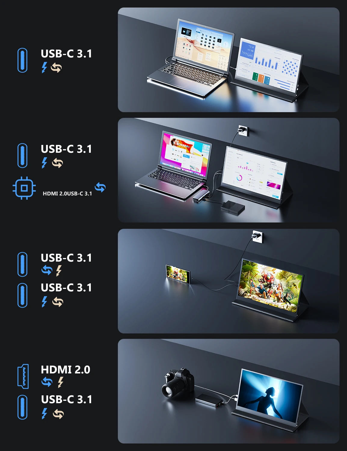 Amoudo portable monitors 15.6 inches 1920*1080P FHD, portable laptop computer extension screen, IPS screen, Monitor for laptop computer portable/PC/Telephone