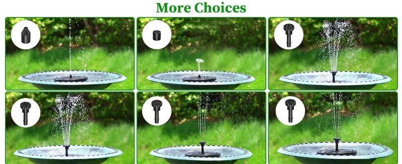 Soldriven Fontänpump för Trädgård och Fågelbad – 6 Munstycken, 1W/1,5W/2,5W