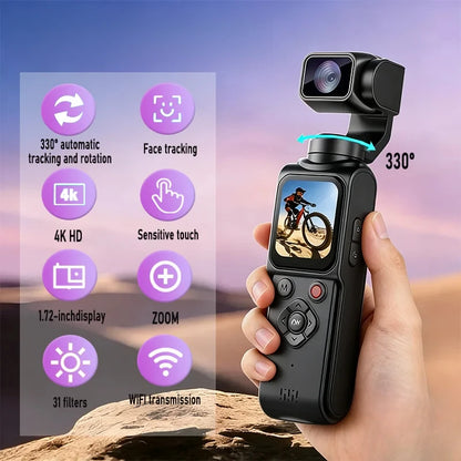 4K  Action Camera 180° Auto-rotate Len Pocket Camera 1.9" Touchscreen Zoom Sport Cam Portable Vlog Video Recorder Cycling