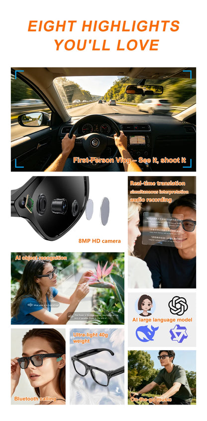 Xiaomi Upgrade Smart AI Glasses 800W HD 8K Shooting Camera Photo Video Voice Call Translation Bluetooth AI Motorcycle Glasses