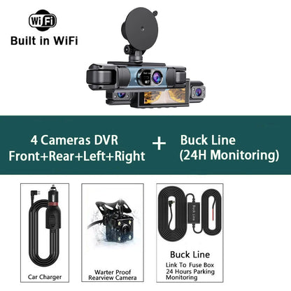 WIFI 4-Channel Car DVR Dash Cam With 4 Cameras Full HD 1080P Video Recorder Night Vision Black Box Cabin Camera 24H Parking
