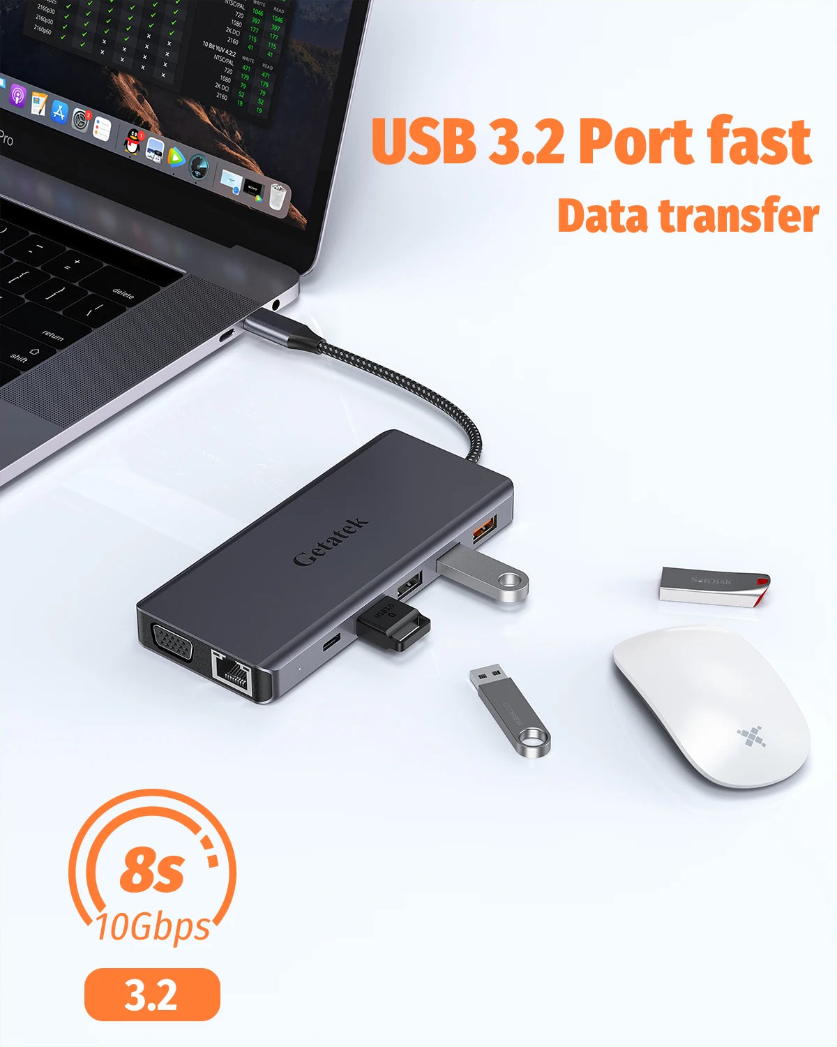 Getatek 13-i-1 USB-C-hubb med HDMI, VGA, RJ45 och kortläsare