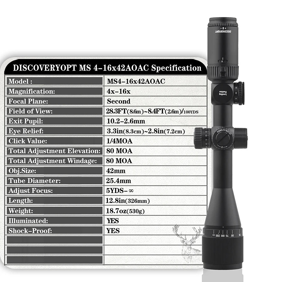 DISCOVERYOPT MS 4–16×42AOAC kikarsikte – belyst SFP och 42 mm objektiv