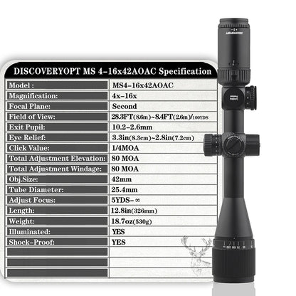 DISCOVERYOPT MS 4–16×42AOAC kikarsikte – belyst SFP och 42 mm objektiv