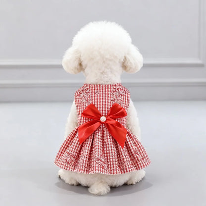 Kawaii Vertical Striped Summer Pet Clothes Soft with Bow Pet Dog Skirt Elastic Thin Dog Princess Dress