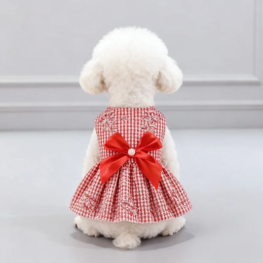 Kawaii Randig Hundklänning Sommar – Mjuk Polyester Rosett Prinsessdesign XS–XL Blå Gul Röd Rosa