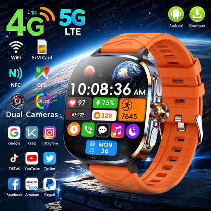 Smartklocka Herr 2026 – 4G/5G SIM, 8GB+128GB, 2,4" AMOLED, GPS, WiFi, Videosamtal & Android-appar