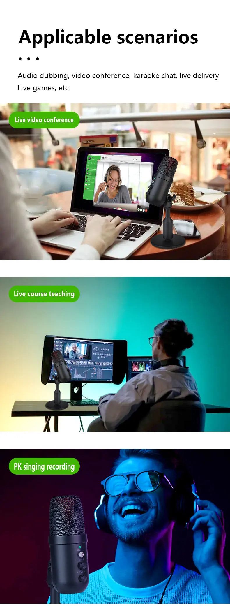 FUHAM MU1000 USB Condenser Microphone RGB Gaming Mic Noise Cancelling One Key Mute for Streaming Recording Conference PC