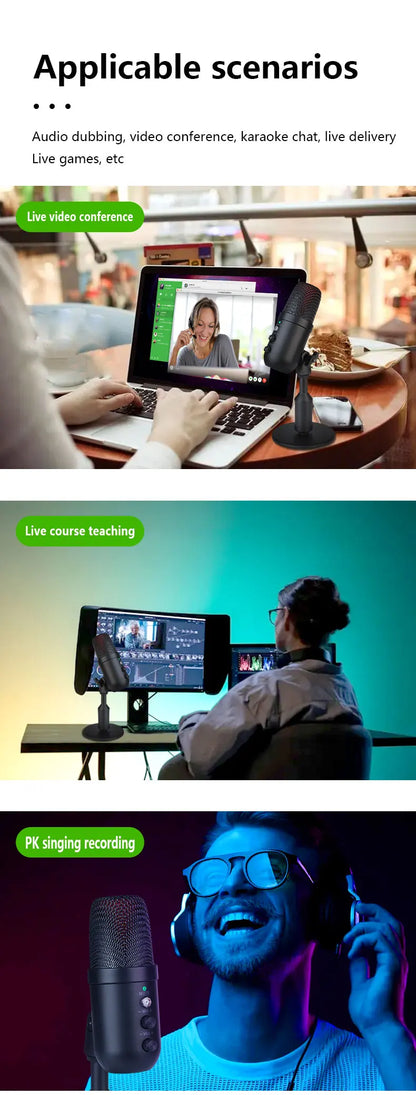 FUHAM MU1000 USB Condenser Microphone RGB Gaming Mic Noise Cancelling One Key Mute for Streaming Recording Conference PC