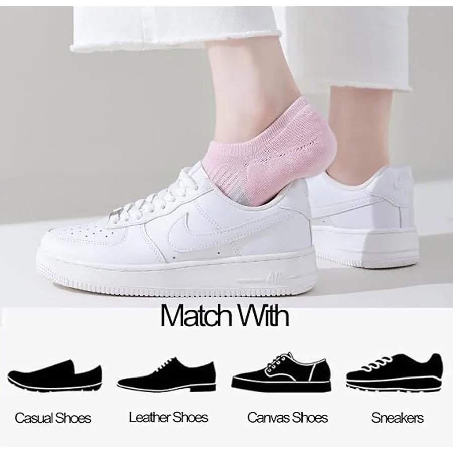 1/10 Pairs Women Breathable Mesh Invisible Ankle Socks Summer Lightweight Breathable Solid Color Cushioned Sports Leisure Socks