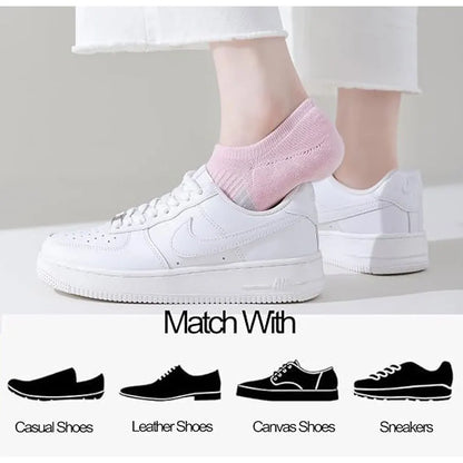 1/10 Pairs Women Breathable Mesh Invisible Ankle Socks Summer Lightweight Breathable Solid Color Cushioned Sports Leisure Socks