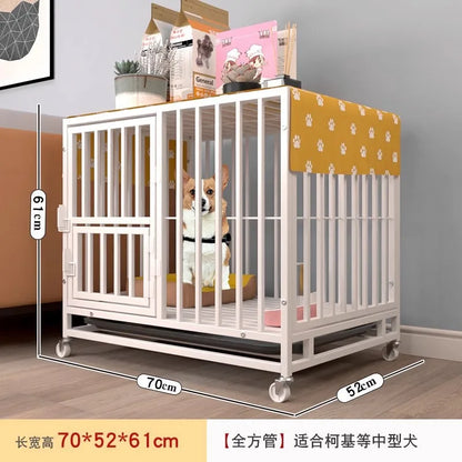 Heavy Duty Square Tube Dog Cage for Medium Large Dogs Indoor Metal Kennel with Toilet Tray Foldable Iron Pet Crate Furniture