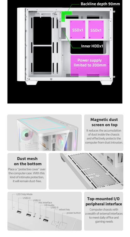 Yeah magic BIFROST PC Case argb*3 M-ATX ITX Sea View Room Side Transparent Desktop Chassis Diy pc game DIY pc case