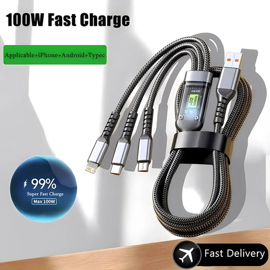 100W Snabbladdningskabel 3-i-1 Universal