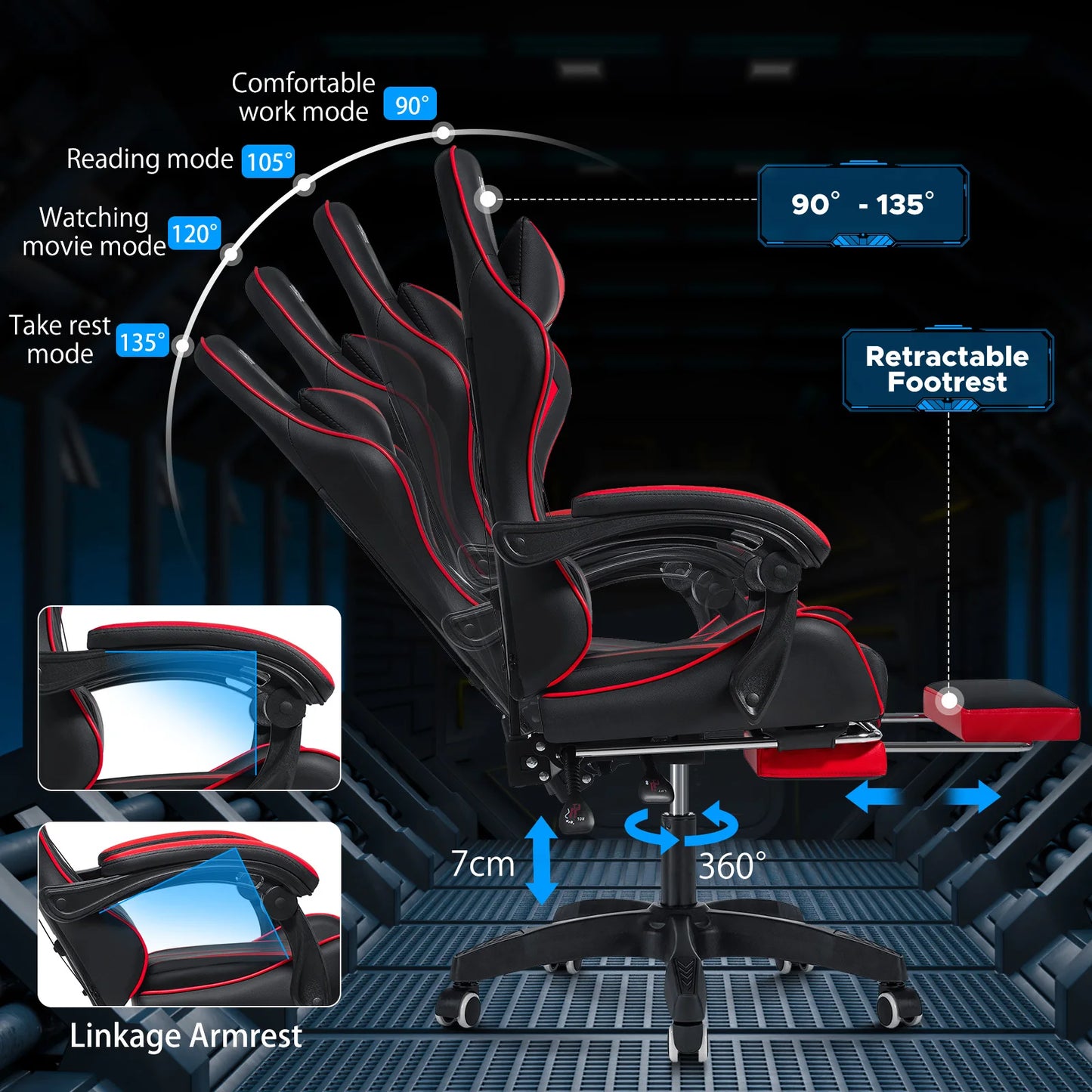 200Lbs Load Gaming Chair with Massage Ergonomic Computer Chair Footrest and Lumbar Support Reclining PC Chair Adjust Armrest