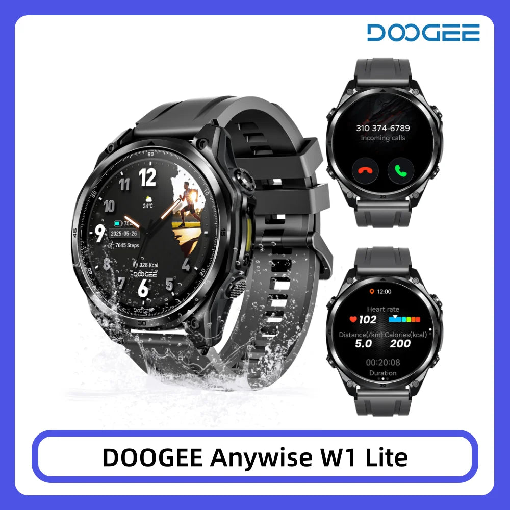 DOOGEE Anywise W1 Lite Smartklocka – 5ATM Vattentålig, 178 Sportlägen, Puls & SpO₂, EU-lager