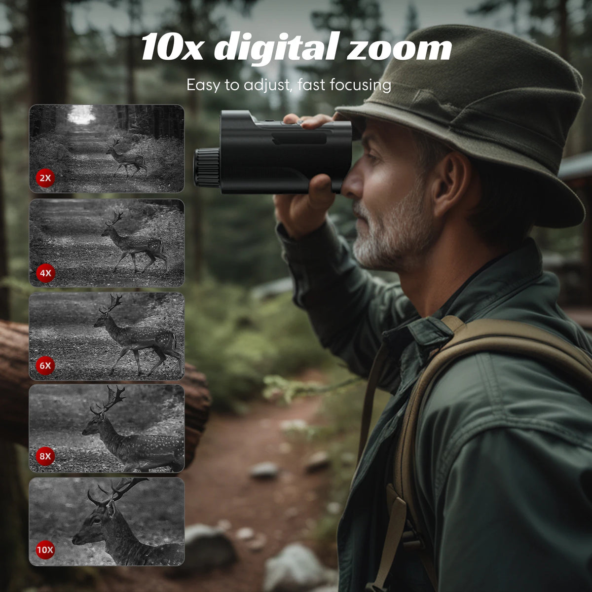 INSKAM 329-1 digital nattmonokular med 2-tumsskärm och 10× zoom