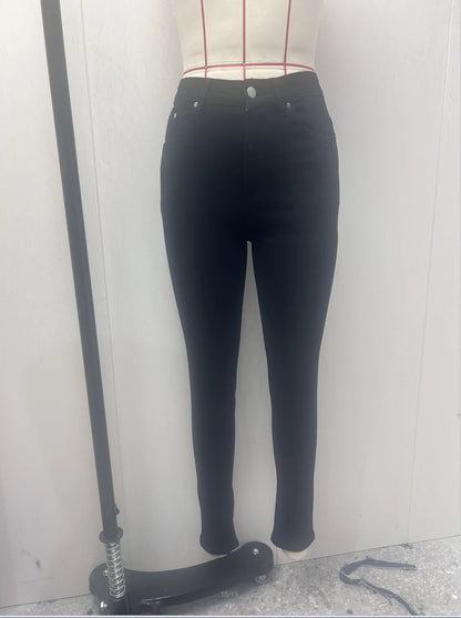 Women Pencil Pants Jeans Skinny Trousers High Waist Stretch Pockets Vintage Washed Female Streetwear Slim Full Length Denims