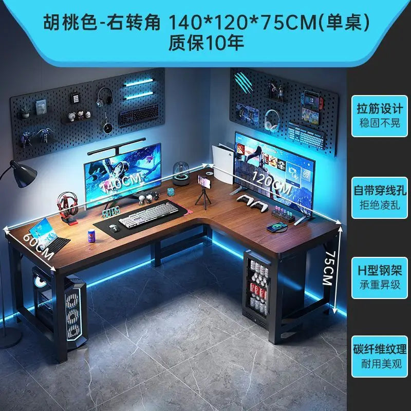 Corner Gaming Table Computer Desk Double Desktop for Home Student Bedroom Small Apartment Space Saving Workstation