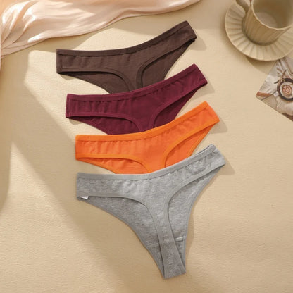 7Pcs/Set Seamless Cotton Panties For Women Sexy Low Waist Cotton Soft Thongs Ladies Solid Color Underpants Breathable G-strings