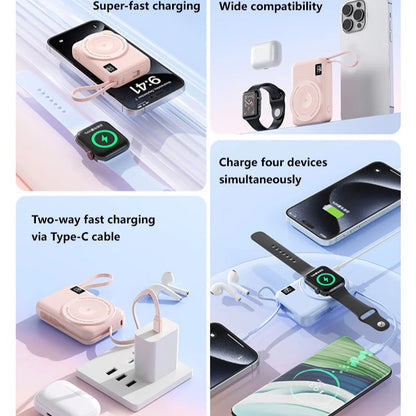 Lenovo 50000mAh Magnetic Power Bank Fast Charging Built-in Cable For Apple Watch Mobile Phone Wireless Compact Mobile Power Bank