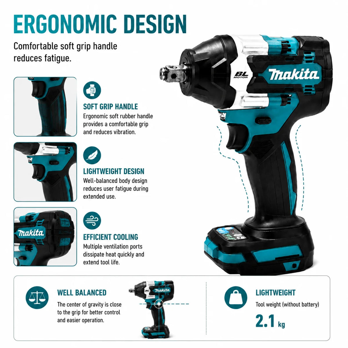 Makita DTW700 18V Kolborstfri Mutterdragare med 6.0Ah Batteri