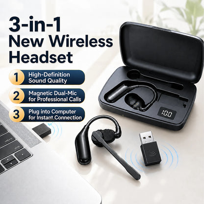 Wireless Earpiece with USB Dongle Noise Cancelling Earpiece Sport Open Ear Single Ear BT Headset for Driver Office