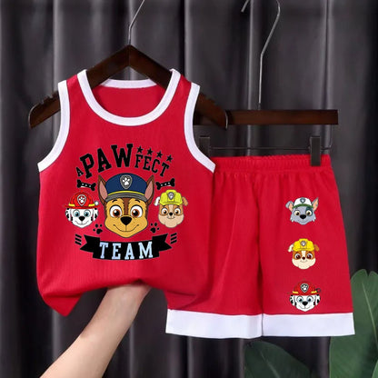 PAW Patrol Boys Basketball Clothes Sets Summer Kids Casual Vest and Shorts Two Piece Suit Breathable Comfy Mesh Child Outfits