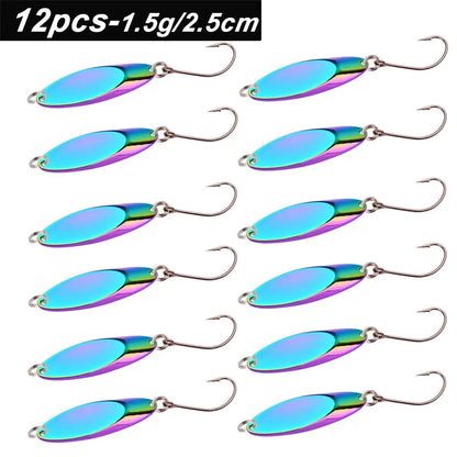 12pcs Metal Spinner Spoon Lures Trout Fishing Lure Hard Bait Sequins Paillette Artificial Baits Spinnerbait Fish Tools 1.5g-56g