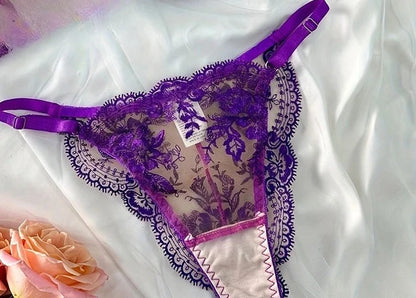 Conjunto Lencería Bordado Floral Transparente Aro Rejilla Copa Fina Sujetador Push Up Estilo Puro Deseo Ropa Interior Mujer S-XL