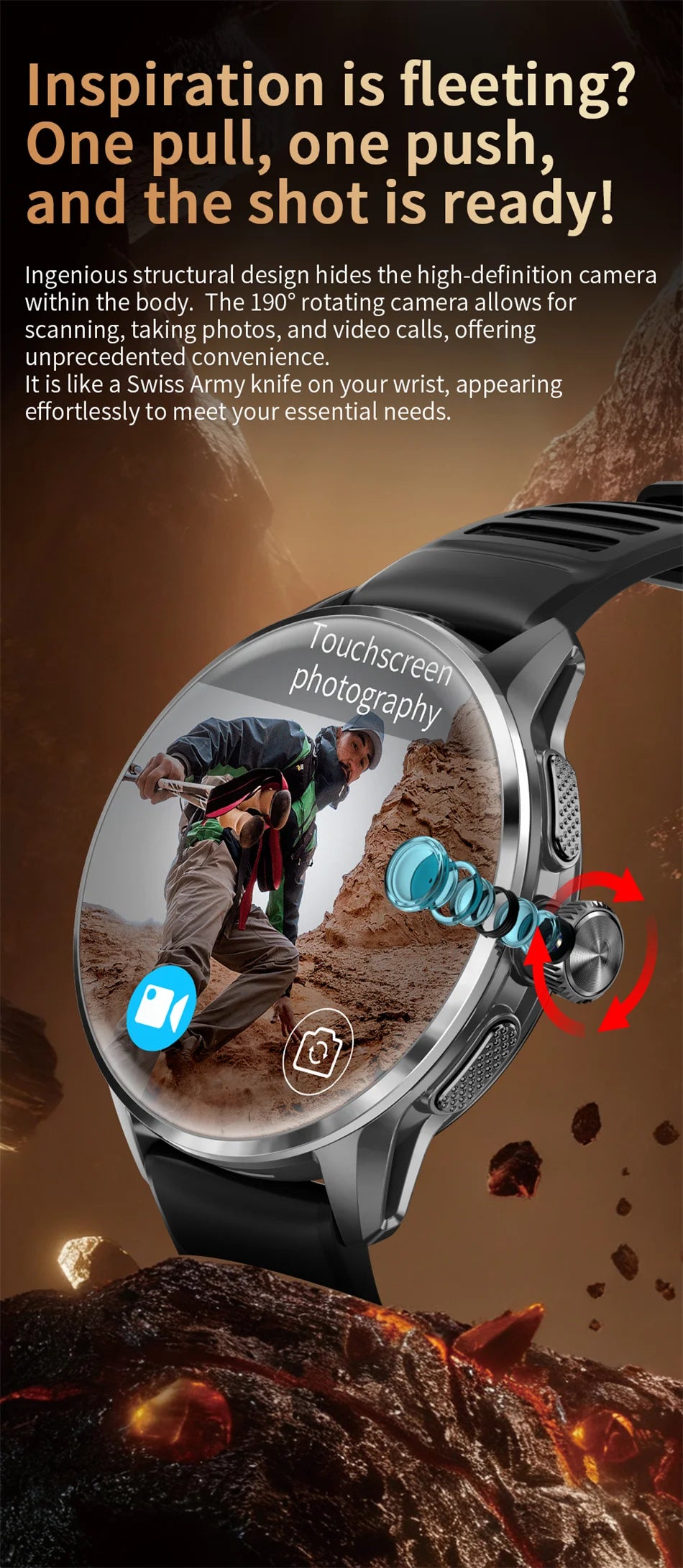 4G/3G Full Network Infrared Smart Watch 1.60 inch AMOLED Screen 800W Video Call  2100mAh Google Play WIFI GPS Compass Smartwatch