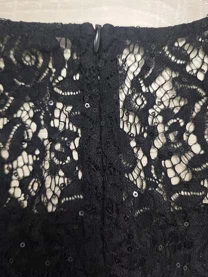Women Summer Black Lace Short Sleeve V Neck Knee Length Elegant Bodycon Party Slim Ruffle Split Evening Club Dress