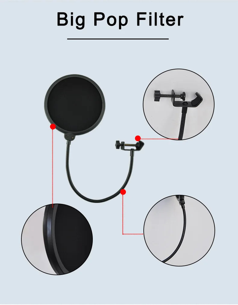 Freeboss BM-800 Kondensatormikrofon-kit med arm och stöttålig fäste för dator