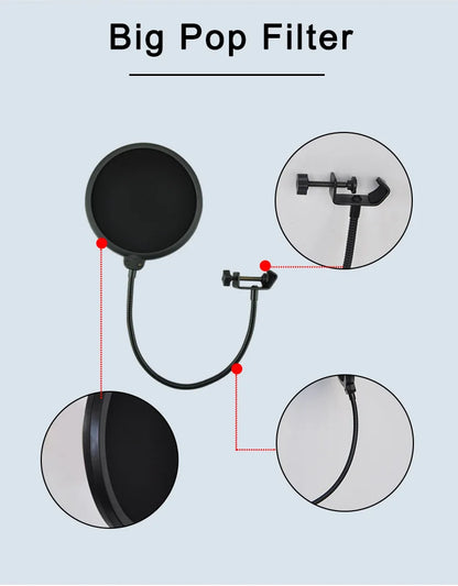 Freeboss BM-800 Kondensatormikrofon-kit med arm och stöttålig fäste för dator