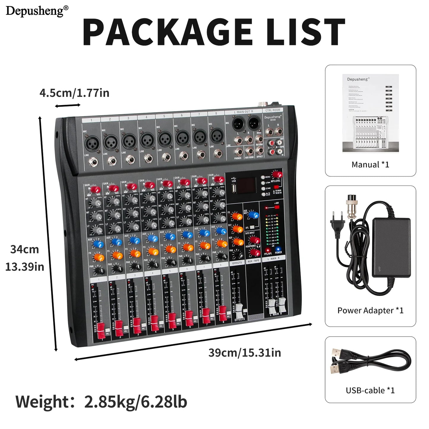 6/8/12/16 Channel Depusheng Audio Mixer Professional  Sound Board DJ Mixing Console System Interface USB MP3 Input Bluetooth 48V
