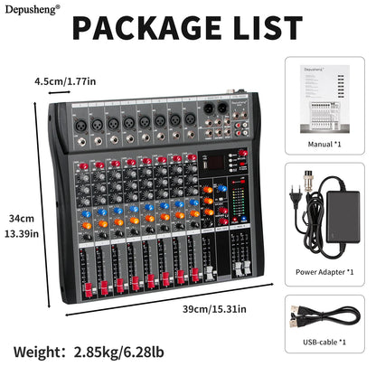 6/8/12/16 Channel Depusheng Audio Mixer Professional  Sound Board DJ Mixing Console System Interface USB MP3 Input Bluetooth 48V