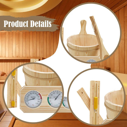 Sauna Accessories Set 4L Bucket Ladle Hourglass Sand Timer for Bathroom SPA Bathtub