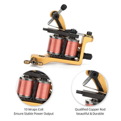 Professional Tattoo Coil Machine Tattoo Liner and Shader 10 Wraps Coils Iron Handmade Coil Tattoo Machine Gun for Tattoo Needle