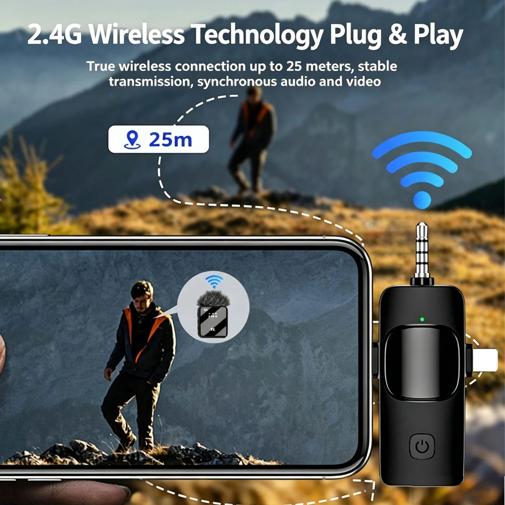 KEBIDUMEI 3 in 1 Wireless Lavalier Microphone Dual Noise Reduction Mini 1 to 2 Mic for Living Broadcast Gaming Video Recording