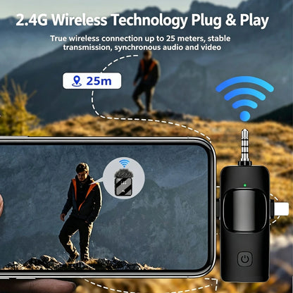 KEBIDUMEI 3 in 1 Wireless Lavalier Microphone Dual Noise Reduction Mini 1 to 2 Mic for Living Broadcast Gaming Video Recording