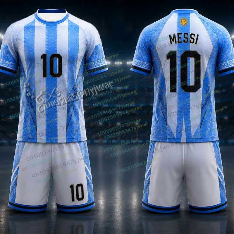 2026 Special Messi 10 Football Jersey Tee Shorts Set Women Men Harajuku Argentina Fans Shirt and Shorts Summer Kids 2 Piece Sets