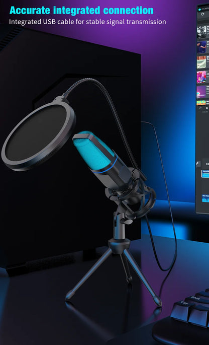 USB Microphone RGB Microfone Condensador Wire Gaming Mic for Podcast Recording Studio Streaming Laptop Desktop PC