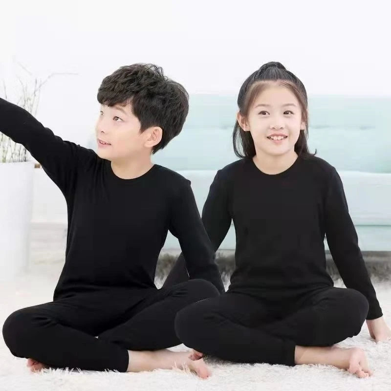 For German velvet warm children's self-heating fiber underwear set boys warm autumn clothes autumn and winter pants girls warm