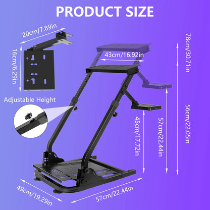 Universal Foldable Racing Steering Wheel Stand Adjustable Carbon Steel Simulator Cockpit Mount Compatible with Logitech G25 G27 G29 G920 T300 T500RS Gaming Wheel Support, Does Not Include Wheel Pedals Shifter