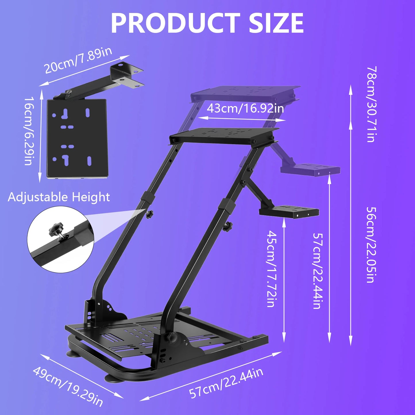 Universal Foldable Racing Steering Wheel Stand Adjustable Carbon Steel Simulator Cockpit Mount Compatible with Logitech G25 G27 G29 G920 T300 T500RS Gaming Wheel Support, Does Not Include Wheel Pedals Shifter